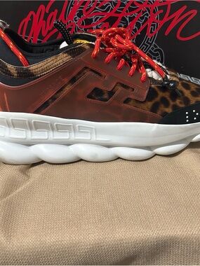 Versace Leopard Accent Runner in Brown and Red